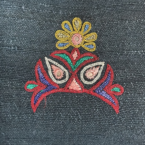 Petroleum Green Cotton Embroidered Tasseled Scarf - Picture 14 of 17